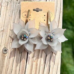 Floral Statement Gray Long Earrings NWT